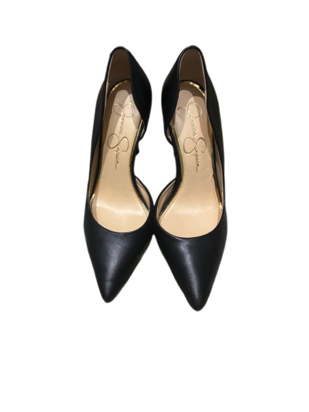 Jessica Simpson Black Pointed Toe D'Orsay Pumps with Gold Trim